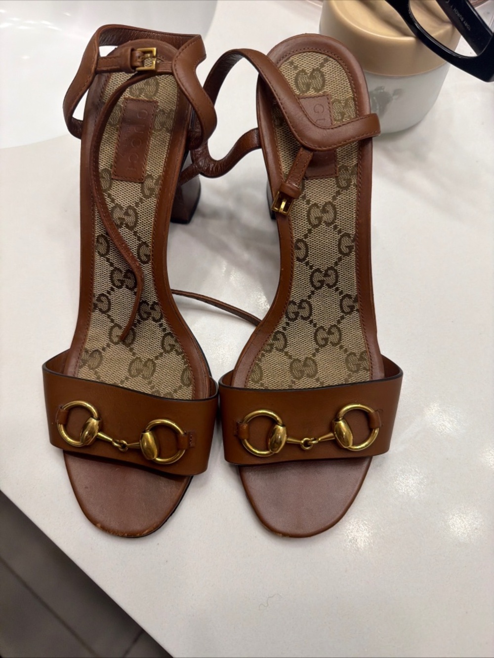 Gucci Horse Bit Brown Leather Sandals - Picture 1 of 9